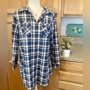 Cotton Blue Plaid Button-Up Dress
